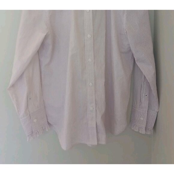 J. Crew 100% Cotton Classic Ruffle Collar Button Down Shirt Size 8 Red Stripe - Picture 5 of 10